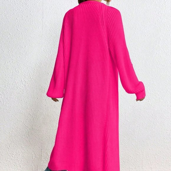 Pink Casual Womens Solid Raglan Sleeve Duster Cardigan - Picture 3 of 5